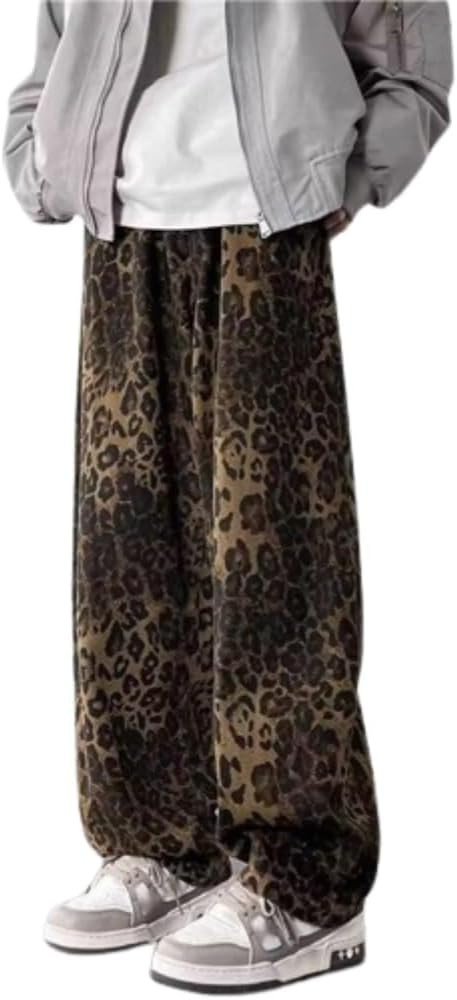 Ponitrack Y2k Pants Leopard Print Pants Straight Leg Jeans Baggy Jeans Oversized Pants Wide Leg J... | Amazon (US)
