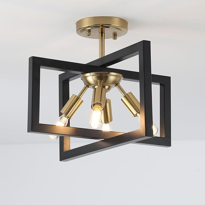 Semi-Flush Mount Ceiling Light - Modern Industrial Light Fixture Black and Gold,4-Light Candelabr... | Amazon (US)