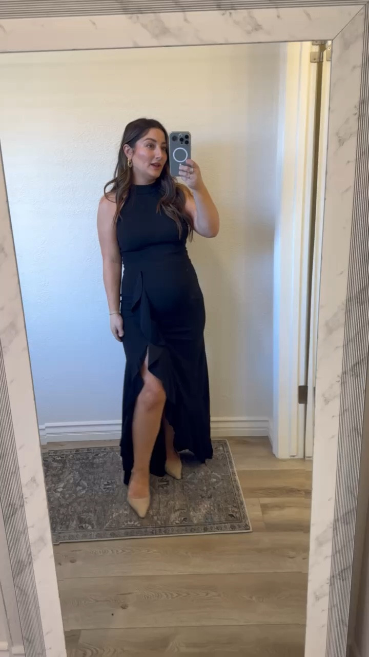 Wedding guest dress! Petite friendly full length dress but the back is slightly long so I do have to wear heels with it!

I’m 5’0” and 28 weeks pregnant in the photo, wearing a size small! 

#LTKWedding #LTKFindsUnder100 #LTKBump