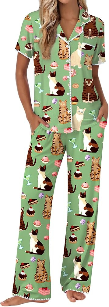 Ekouaer Pajamas for Women Set Button Up Soft Pjs Short Sleeve 2 Piece Lounge Sets Comfy Sleepwear | Amazon (US)