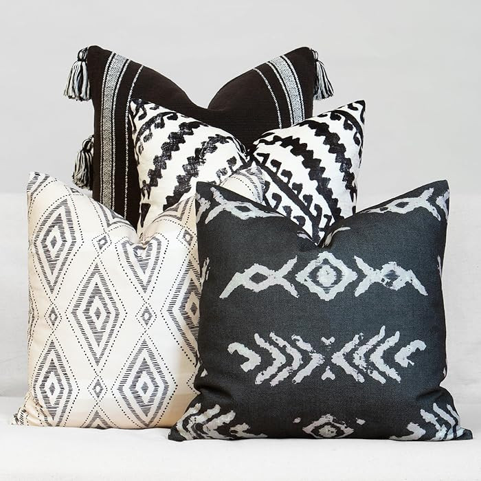 Decorative Throw Pillow Set of 4, 18" x 18" Neutral Accent Pillow Covers, Black & White Tribal | Amazon (US)