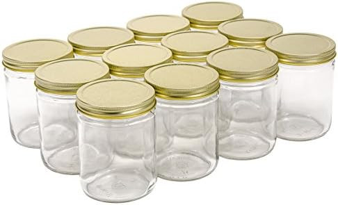 North Mountain Supply 16 Ounce Glass Wide Mouth Straight-Sided Canning Jars - with Gold Metal Lid... | Amazon (US)