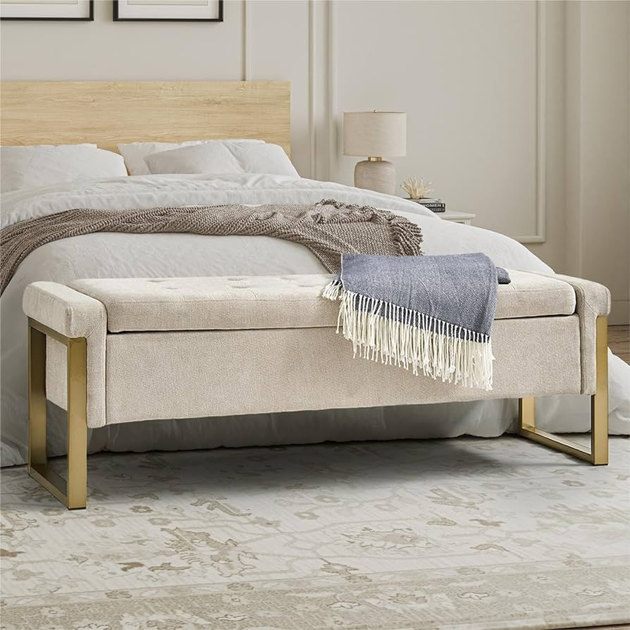 EcoHarbor Modern Storage Ottoman Bedroom Bench, End of Bed Bench with Gold Metal Legs, Upholstere... | Amazon (US)