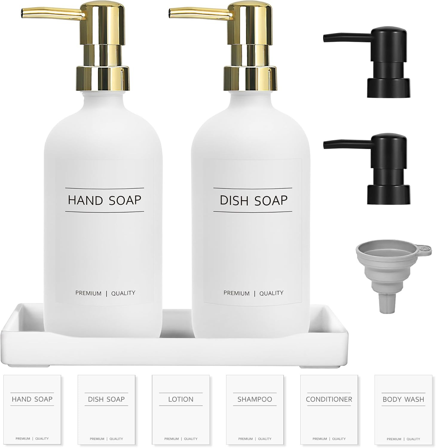 Hand and Dish Soap Dispenser Set, Kitchen Soap Dispenser Set with Tray, 2 Pack 16 Oz White Glass ... | Amazon (US)