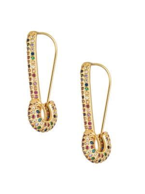 Luxe Goldtone & Cubic Zirconia Safety Pin Earrings | Saks Fifth Avenue OFF 5TH