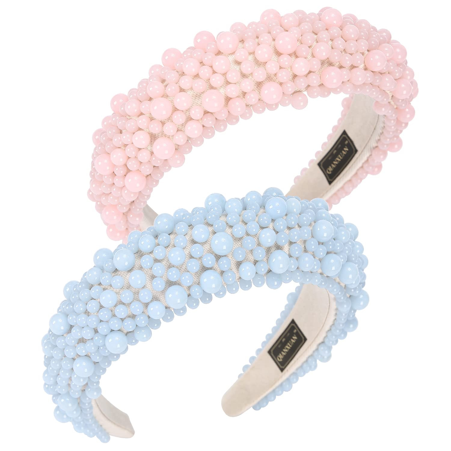 QIANXUAN Fashion Headbands For Women's Hair White Pearl Headbands For Girls Black Padded Headband... | Amazon (US)