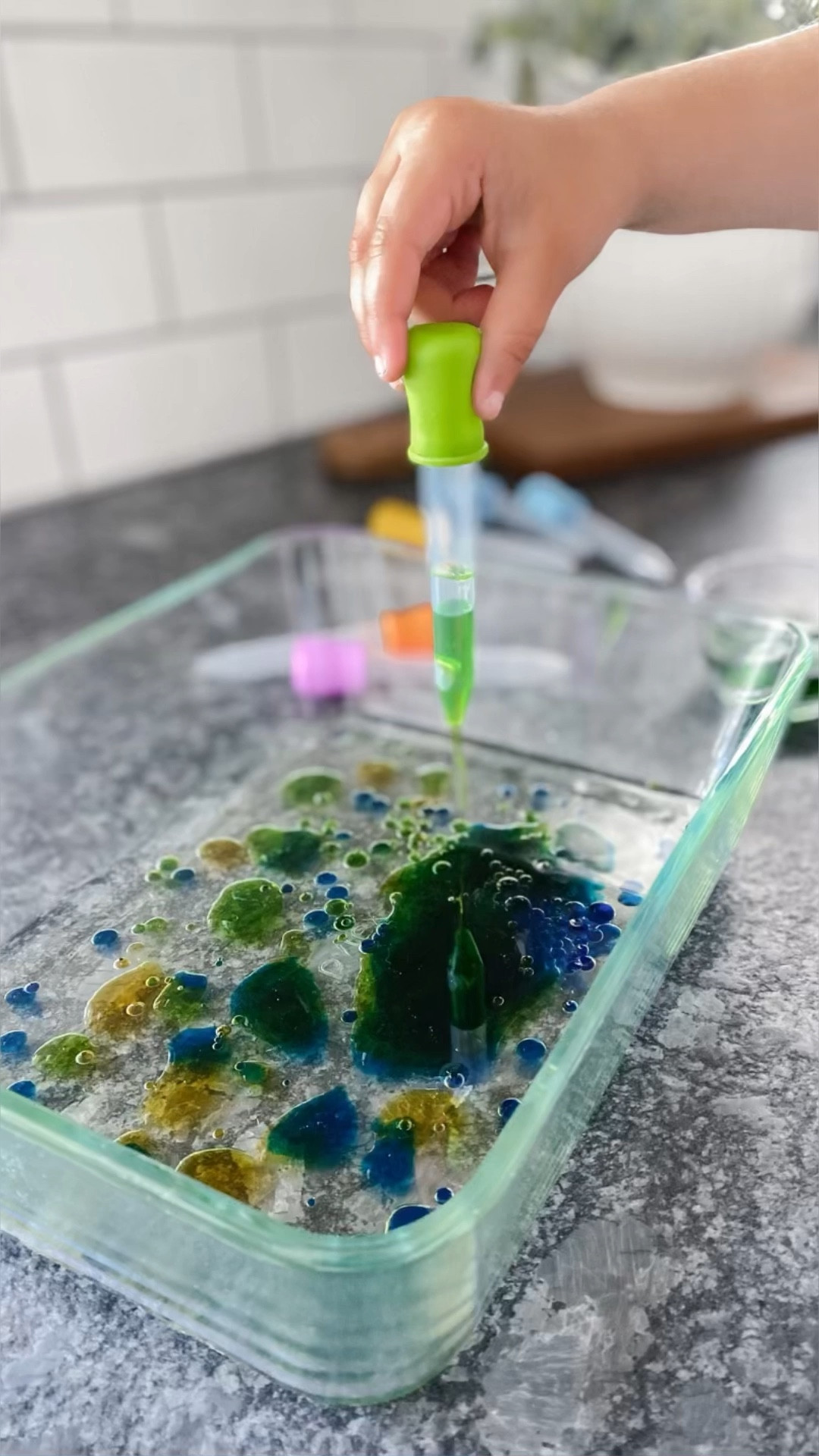 Oil and water science experiment perfect for a fun, quick preschool activity. All you need is oil, water, food coloring, and eyedroppers. Watch your child’s excitement as they discover new things and make some pretty cool designs!

#LTKkids #LTKfamily #LTKFind