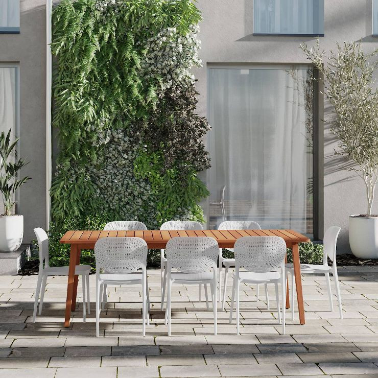 Lisa 9pc Eucalyptus Wood Patio Dining Set with Rectangular Table - Amazonia | Target