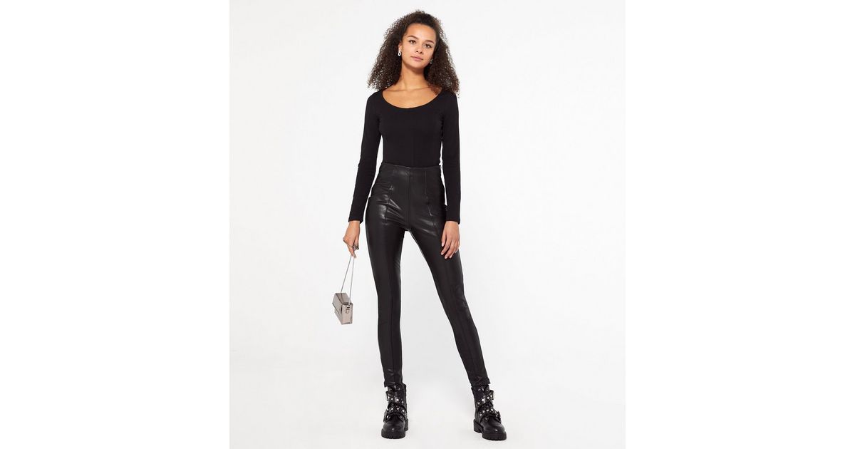 Black Seamed Leather-Look Leggings
						
						Add to Saved Items
						Remove from Saved Items | New Look (UK)