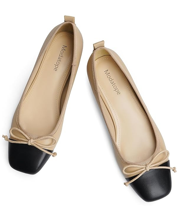 Modatope Ballet Flats with Bow Ballerina Closed Square Toe Slip on Bowknot Flats Shoes for Women ... | Amazon (US)
