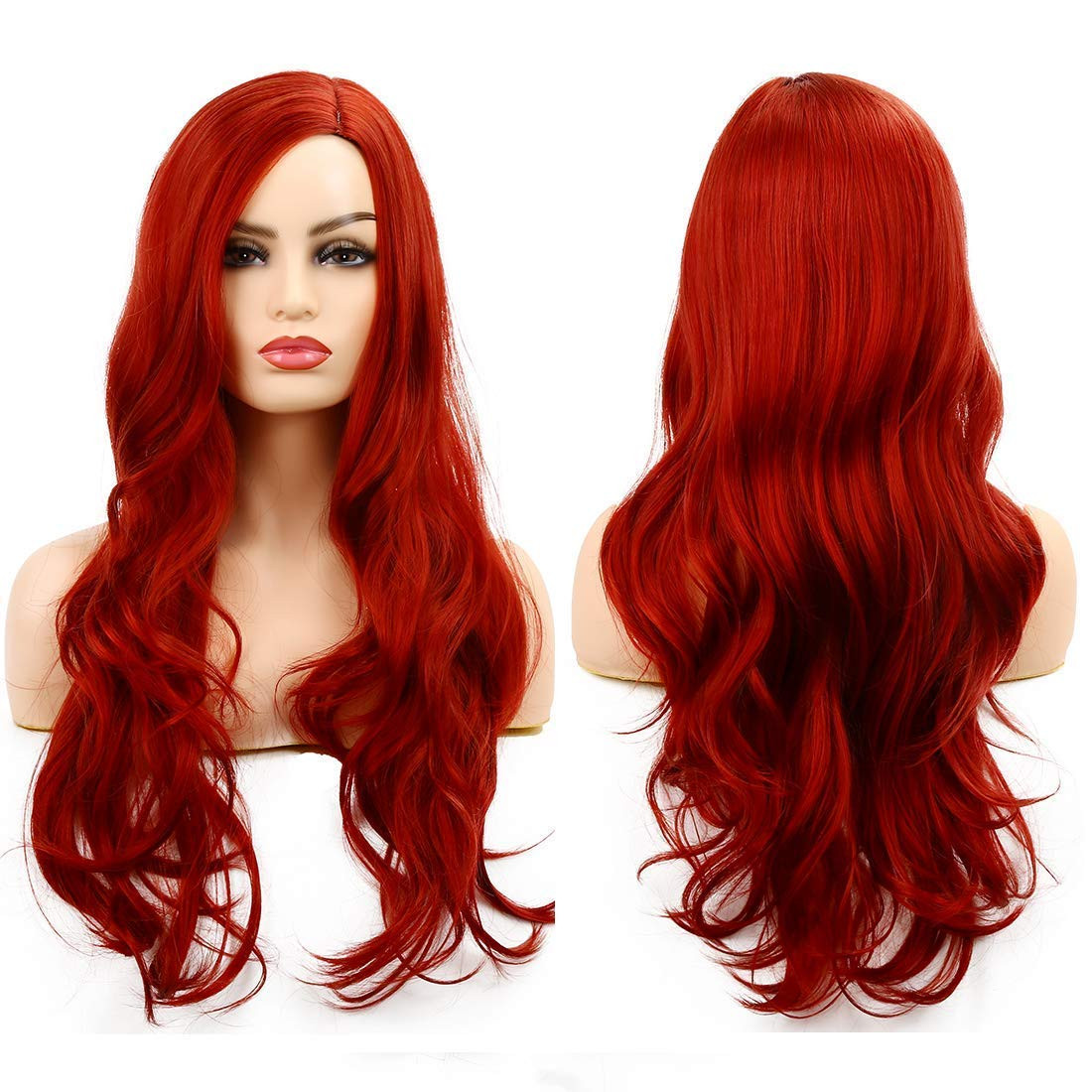 Long Curly Wavy Red Wigs for Women Side Part Natural Looking Cosplay Synthetic Fiber Wig Heat Res... | Amazon (US)