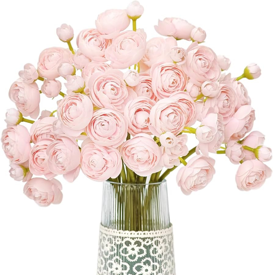 Letjolt Ranunculus Artificial Flower Pink Silk Flowers Faux DIY Bouquet for Wedding Engagement Ce... | Amazon (US)