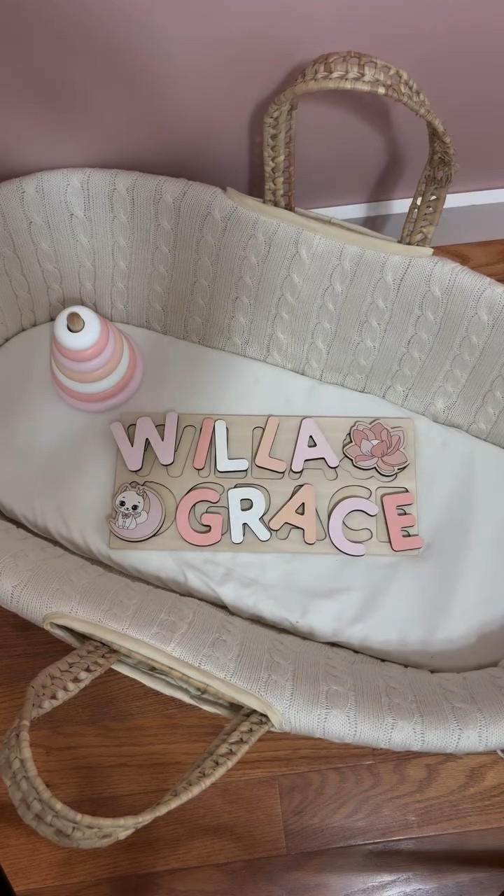 can’t get enough of this wooden name puzzle from @busypuzzle 🩷 #gifted it was such a surreal feeling unboxing this with baby girl’s name on it. Hunter has one with his name and so I knew we needed one for our little girl too! Hunter picked out the kitty in the moon and the flower and I just love how the whole thing came together. We can’t wait to play and teach Willa Grace her name 🎀🥰

✨ BusyPuzzle’s wooden puzzles and toys are great for learning but also double as super cute nursery decor too 🫶🏻 you can visit the BusyPuzzle Etsy shop or comment PUZZLE and I’ll DM you a link to shop! #busypuzzle 

#njmoms #njmomblogger #njmom #babygirl #girlnames #babygirlname #babygirlontheway #girlnurserydecor #namepuzzle #montessoritoys #montessorilearning #nurserydecor #woodentoys #momblogger #toysforbabies #babyshowergifts