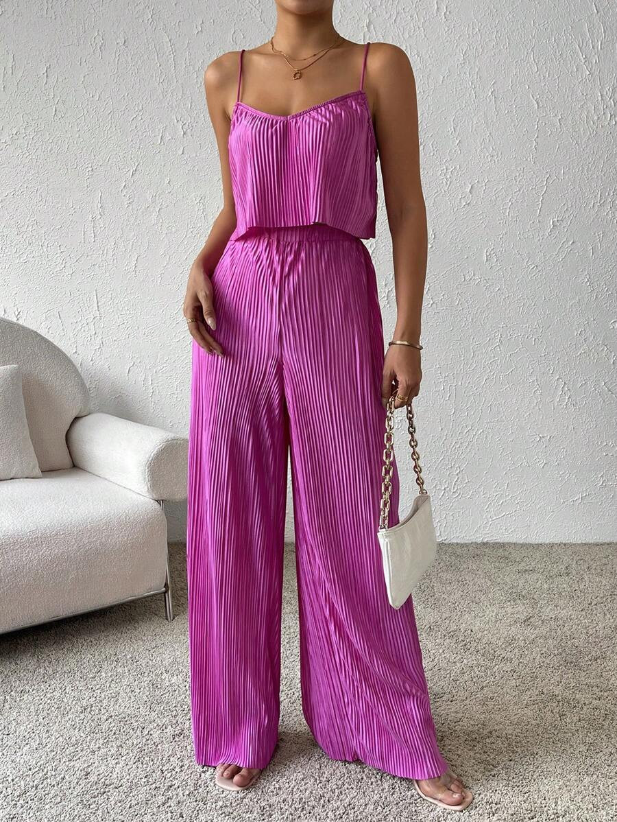 SHEIN Essnce Solid Cami Top & Wide Leg Pants | SHEIN