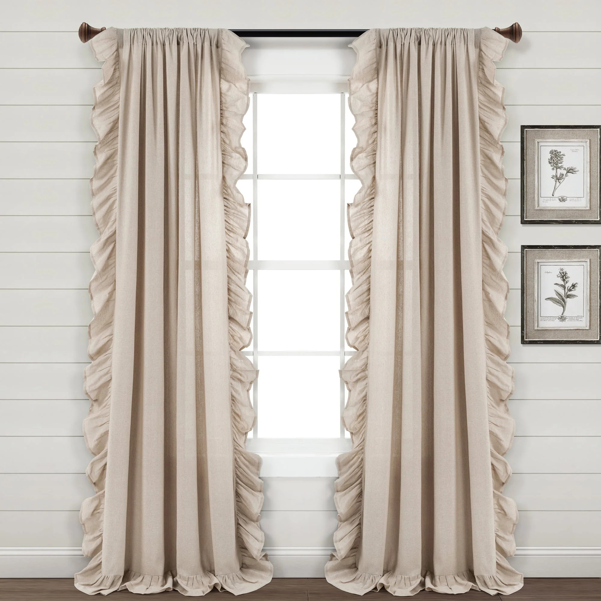Faux Linen Ruffle Window Curtain Panel | Shop Simon