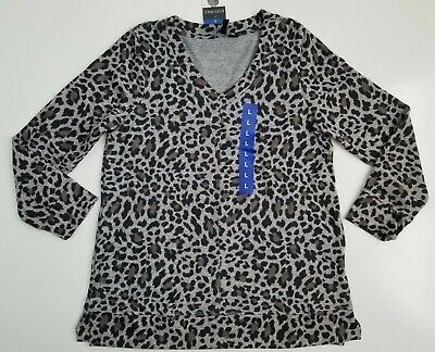 ELLEN TRACY Women's Gray Leopard Shirt Sz Medium M Pockets Tunic Long Sleeve NWT | eBay US