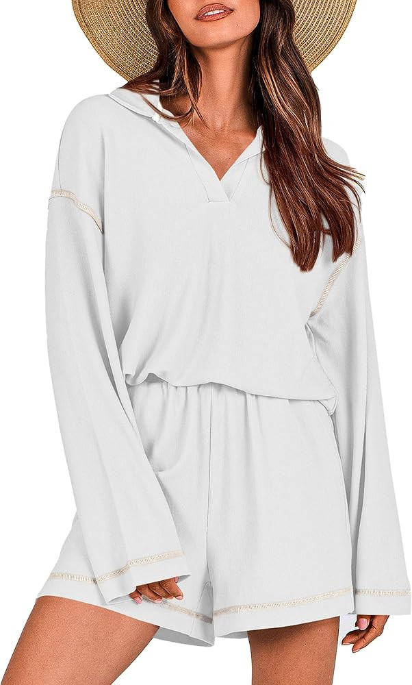 PRETTYGARDEN Women's 2024 Fall Two Piece Outfits Lounge Sets Tracksuit Long Sleeve Lapel Shirts T... | Amazon (US)