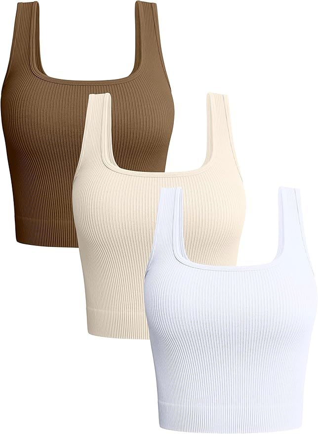 OQQ Women's 3 Piece Tank Tops Ribbed Seamless Workout Exercise Shirts Yoga Crop Tops | Amazon (US)