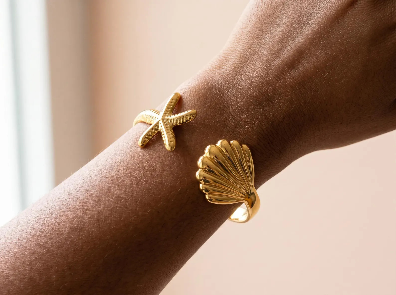 Starfish Bracelet,Gold Shell Cuff Bracelet,Beach Bangle,Ocean Jewelry,Summer Gift for Her | Etsy (Global)