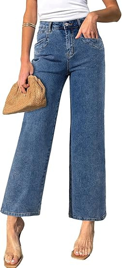 Sidefeel Women's Wide Leg Jeans High Waisted Stretchy Jeans Straight Leg Zimbaplatinum Ankle Deni... | Amazon (US)