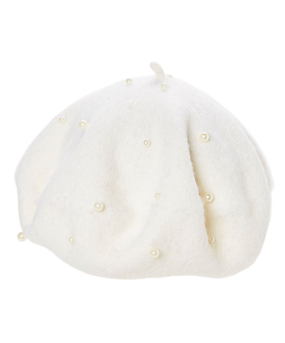 Jeanne Simmons Accessories Women's Berets WHITE - White & Faux Pearl Dot Wool-Blend Beret | Zulily