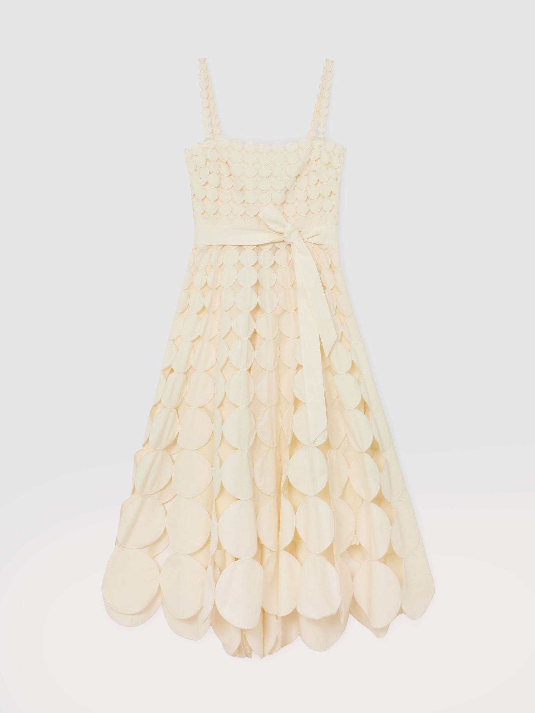 Petite Cotton Cut-Out Belted Midi Dress in Cream | Reiss US