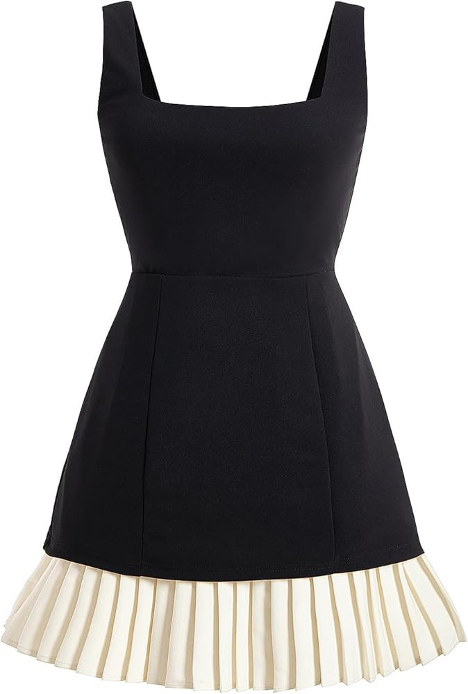 Women's Pleated Mini Dress Summer Square Neck A Line Elegant Evening Party Cocktail Dresses | Amazon (US)