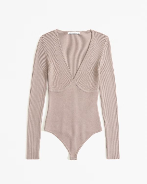Long-Sleeve V-Neck Sweater Bodysuit | Abercrombie & Fitch (US)