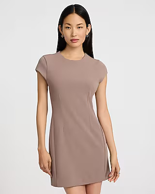 Crepe Crew Neck Short Sleeve Mini Dress | Express