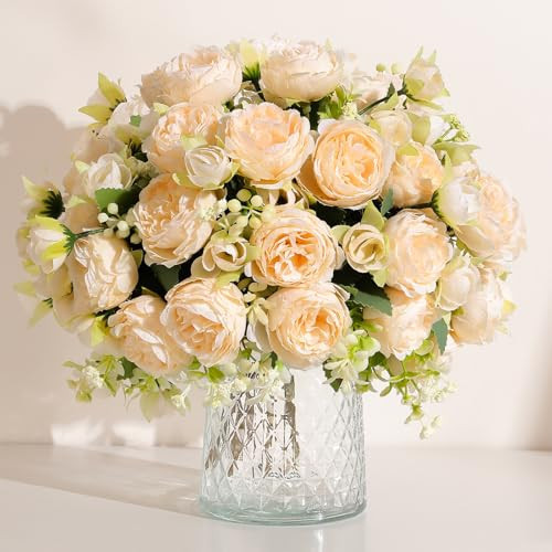Luyue 8 Packs Peonies Artificial Flowers Vintage Faux Peony Bouquet Fake Flower for Vase Silk Floral Arrangements for Table Centerpiece Wedding Decoration Indoor Home Decor | Amazon (US)