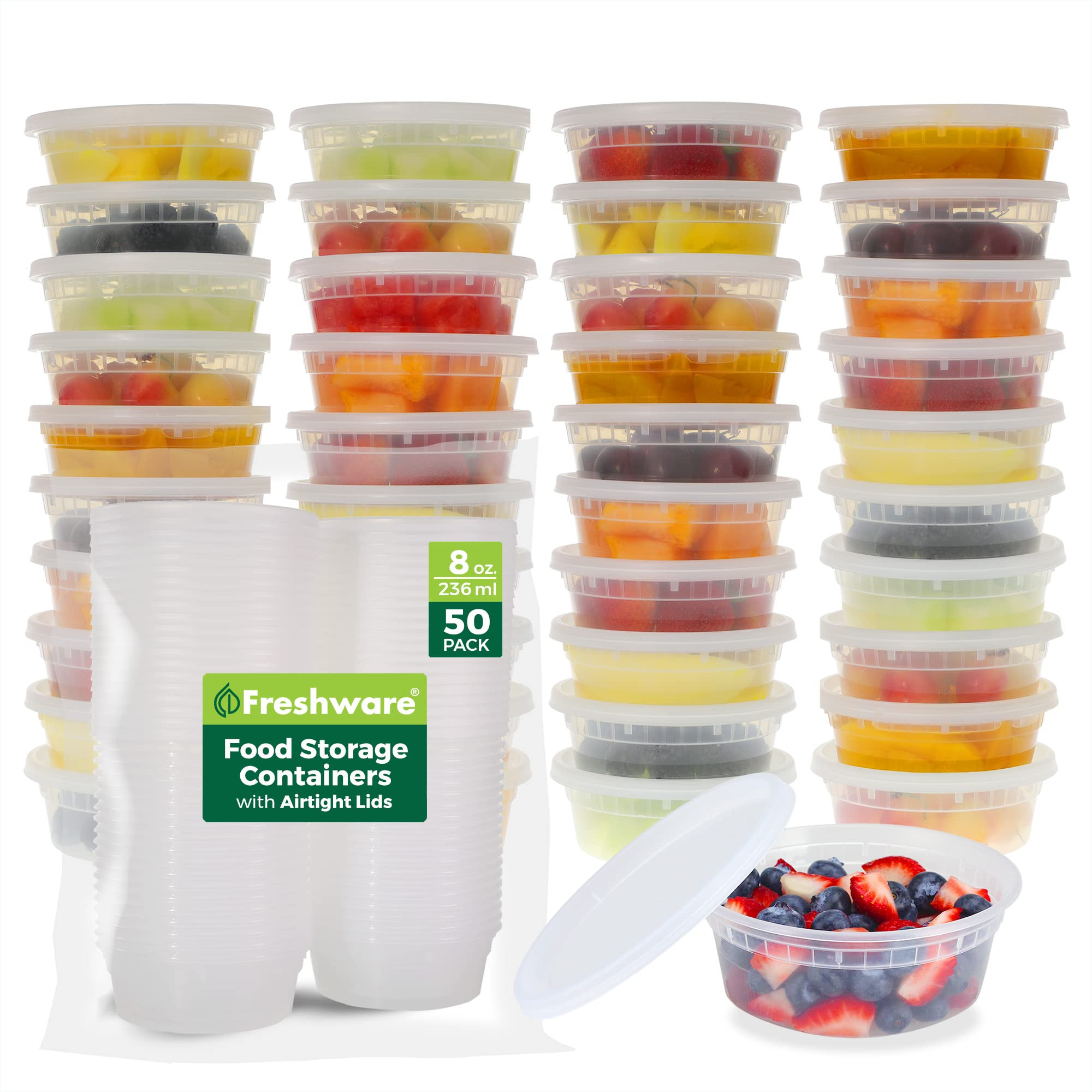 Freshware Food Storage Containers [50 Set] 8 oz Plastic Deli Containers with Lids, Slime, Soup, M... | Amazon (US)