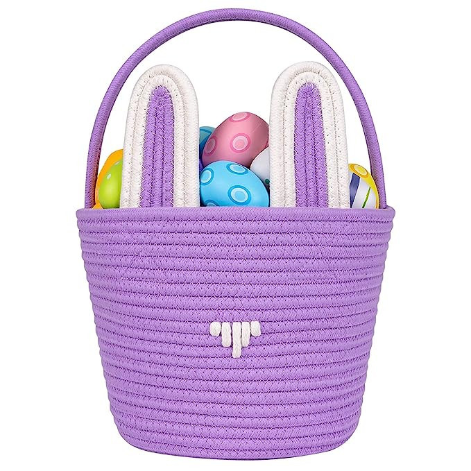 CubesLand Easter Bunny Basket Easter Buckets for Kids with Ear, Easter Egg Hunt Basket Bags Easte... | Amazon (US)