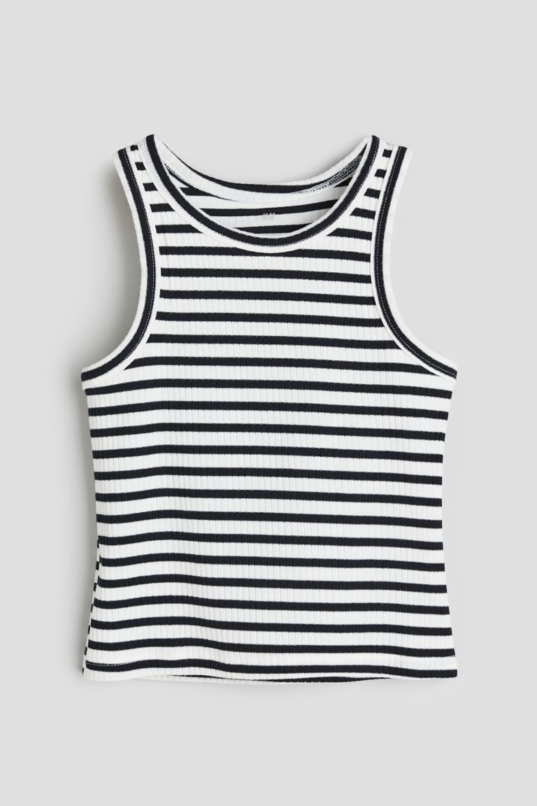 Ribbed cotton vest top - Black/White striped - Kids | H&M GB | H&M (UK, MY, IN, SG, PH, TW, HK)