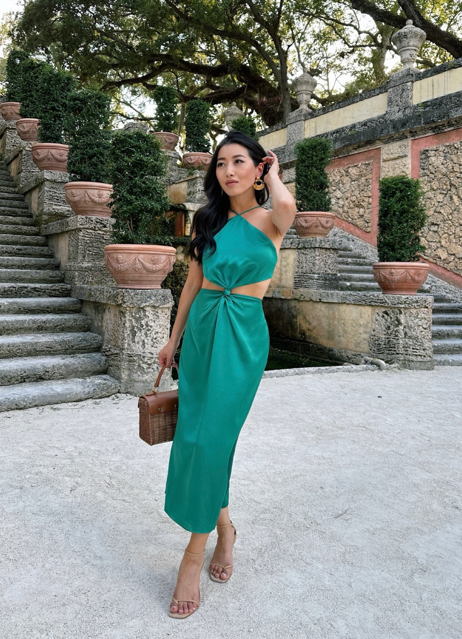 summer wedding guest dress. You can customize the fabric and color and specify the length as well 

•Fame + Partners green satin slip cutout dress sz 0 (worn with adhesive nippies)
•Reformation strappy sandals sz 5
•Sézane gold statement earrings
•Modern Picnic mini basket bag - code JEAN20 for 20% off

#petite wedding guest outfit 

#LTKstyletip #LTKSeasonal #LTKwedding