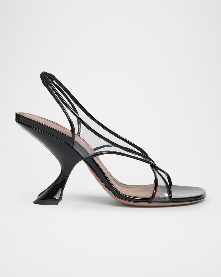 Amina Muaddi Lena Clear Patent Crisscross Slingback Sandals | Neiman Marcus