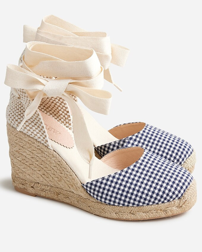 Made-in-Spain lace-up high-heel espadrilles in gingham | J. Crew US