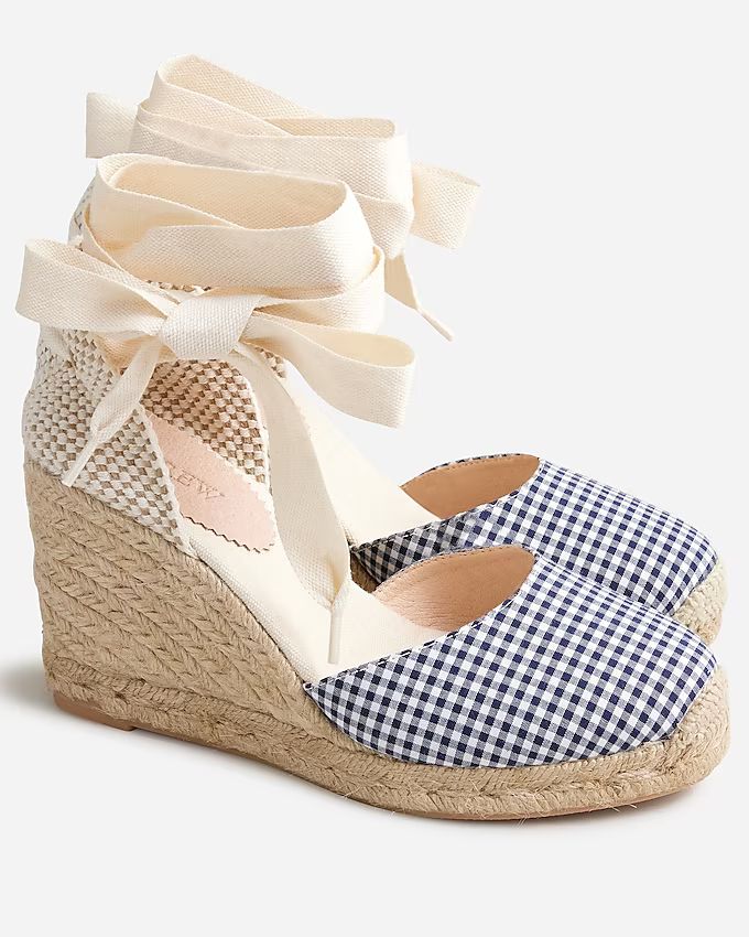 Made-in-Spain lace-up high-heel espadrilles in gingham | J.Crew US