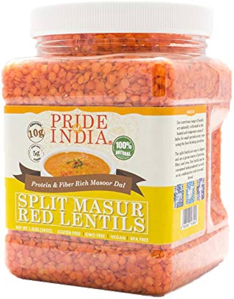 Pride Of India - Indian Split Masur Red Lentils - Protein & Fiber Rich Masoor Dal, 1.5 Pound Jar | Amazon (US)