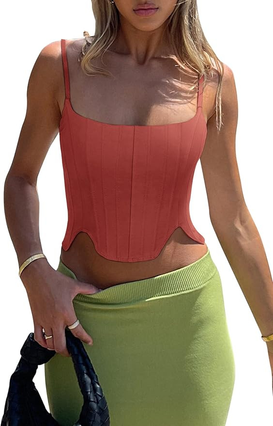 REORIA Women's Sexy Square Neck Trendy Sleeveless Adjustable Spaghetti Strap Corset Tank Crop Top... | Amazon (US)