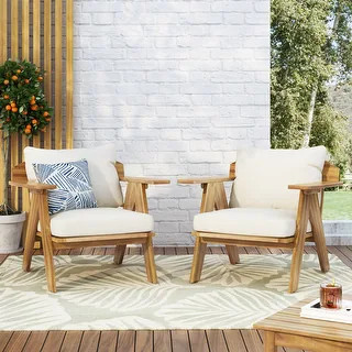 Arcola Outdoor Acacia Wood Club Chairs with Cushions (Set 2) by Christopher Knight Home | Bed Bath & Beyond