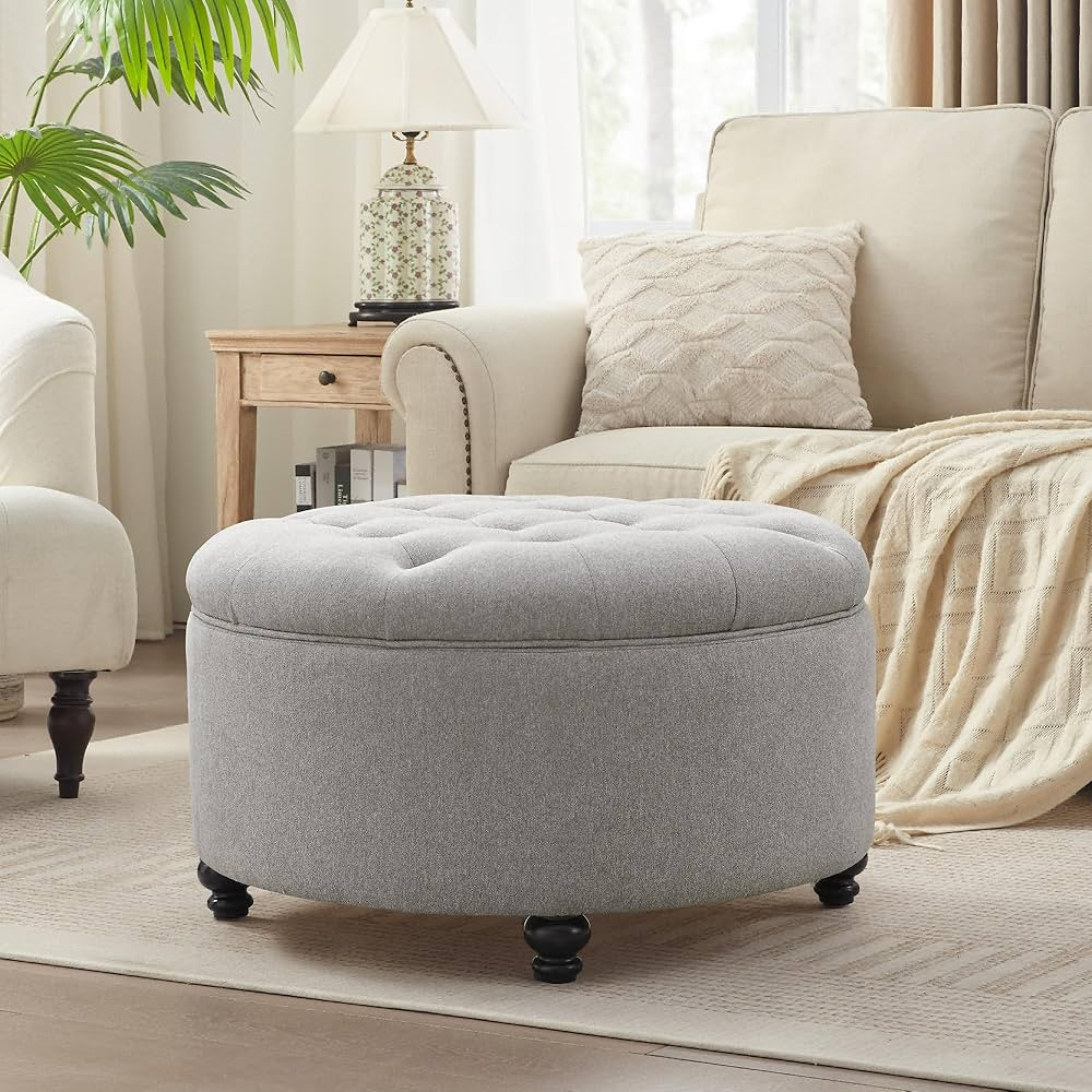 HUIMO 30-Inch Round Storage Ottoman, Modern Button Tufted Coffee Table with Removeable Top, Uphol... | Amazon (US)