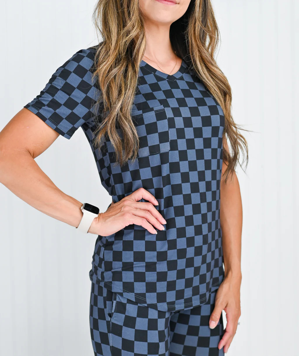 MAMA V-NECK- Grey Check | millie + roo