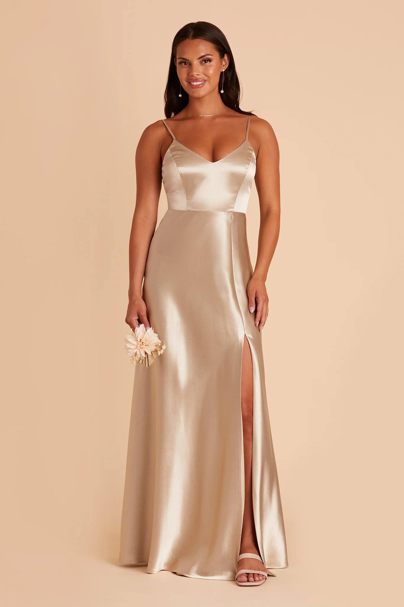 Jay Shiny Satin Dress - Neutral Champagne | Birdy Grey