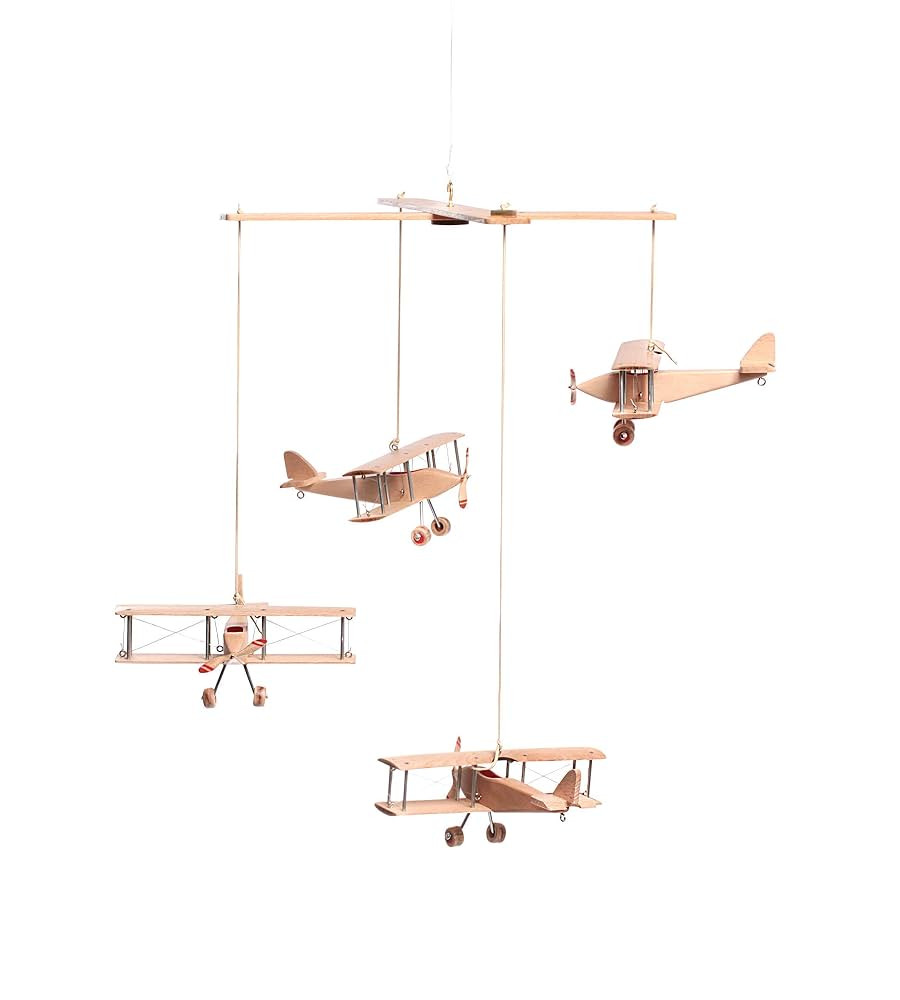 Hanging Airplane Mobile Children Kid Room Nursery Fly Vintage Decor Natural Wood | Amazon (US)