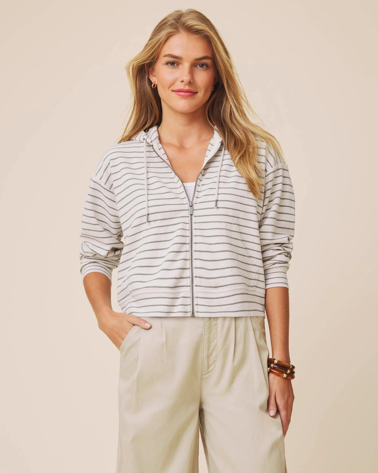 Splendid - Kennedy Stripe Zip-Up - Pale Oak/Eucalyptus | Splendid
