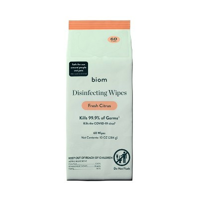 Biom Plastic Free Plant Based Disinfecting Wipes - Fresh Citrus - 60ct: Ammonia-Free, Aluminum-Free, Paraben-Free | Target