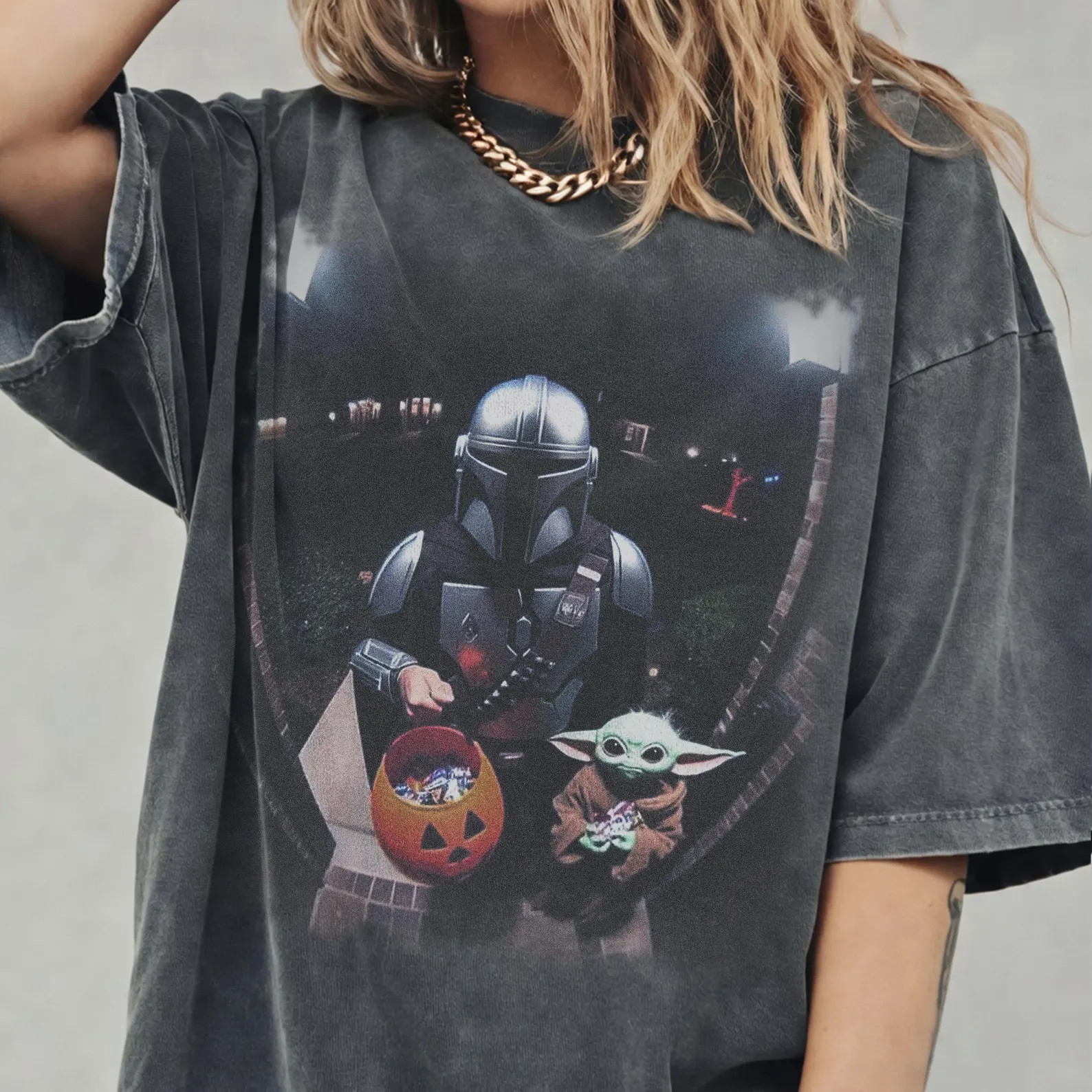 Vintage Star Wars Halloween Shirt, Mando & Baby Yoda Gildan Youth Tee, Disney Meme Graphic Tee, H... | Etsy (Global)