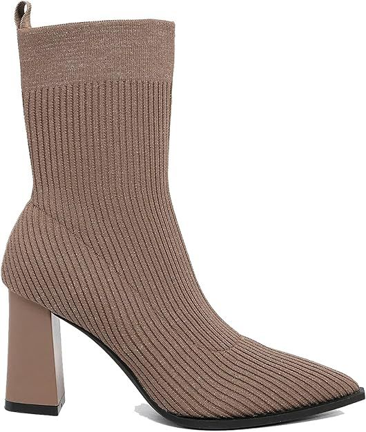 NEWBELLA MOUSSE FIT Women’s Knit Comfort Chunky Heeled Ankle Boots Minimalist Style Knit Upper ... | Amazon (US)