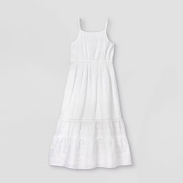 Girls' Tiered Woven Maxi Sleeveless Dress - Cat & Jack™ White | Target