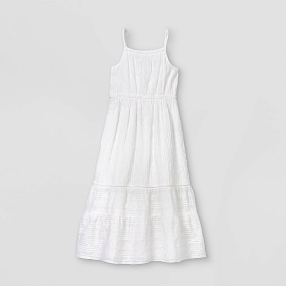 Girls' Tiered Woven Maxi Sleeveless Dress - Cat & Jack™ White | Target